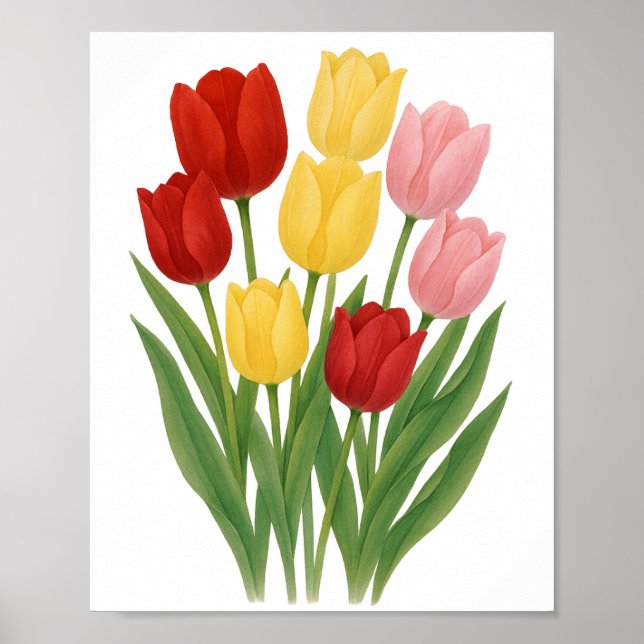 Red Pink Yellow Tulips Painting Floral Wall Art (Front)