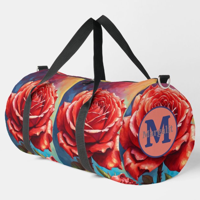 Red Pinkish Roses Large Duffel Bag (Left Corner)