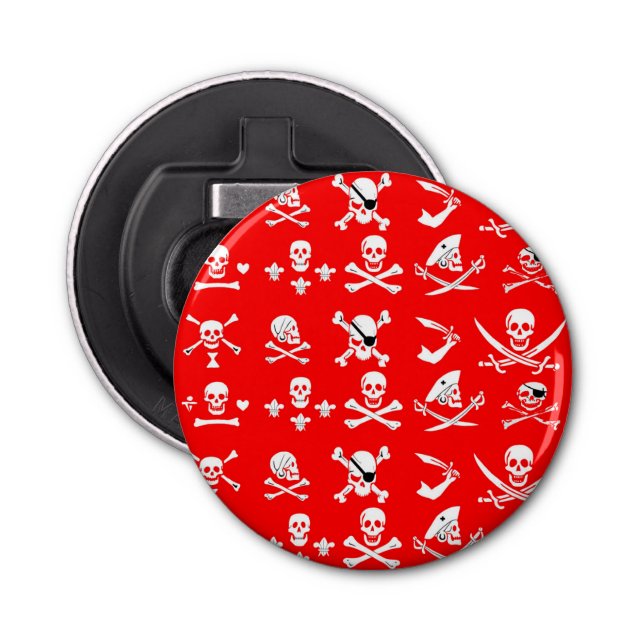 RED PIRATE BANNERS SKULL,CROSSED BONES,SWORDS BOTTLE OPENER (Front)