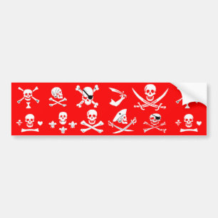RED PIRATE BANNERS SKULL,CROSSED BONES,SWORDS BUMPER STICKER
