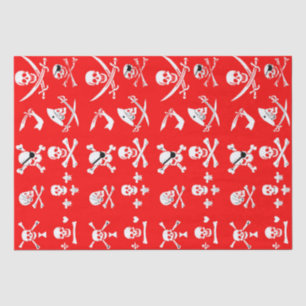 RED PIRATE BANNERS SKULL,CROSSED BONES,SWORDS TISSUE PAPER