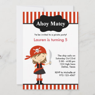 Red Pirate Girl Birthday Invitations