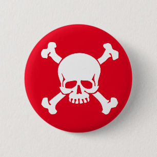 Red Pirate Skull and Crossbones 6 Cm Round Badge