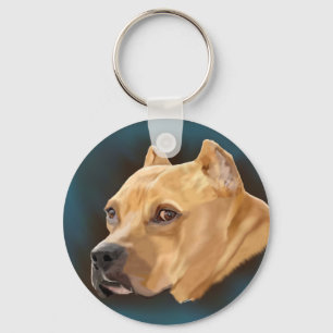 Red Pitbull Dog Key Ring