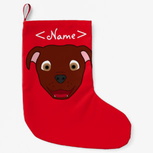 Red Pitbull Face Small Christmas Stocking