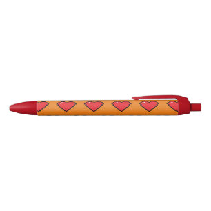 Red Pixel Heart Pattern Black Ink Pen