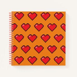Red Pixel Heart Pattern Notebook