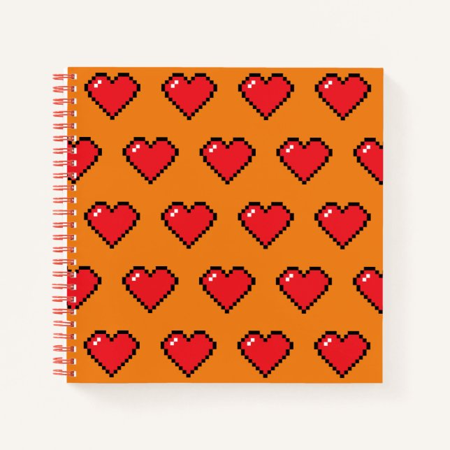 Red Pixel Heart Pattern Notebook (Front)