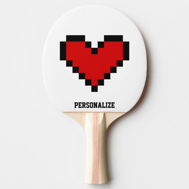 Red pixel heart table tennis ping pong paddle (Front)