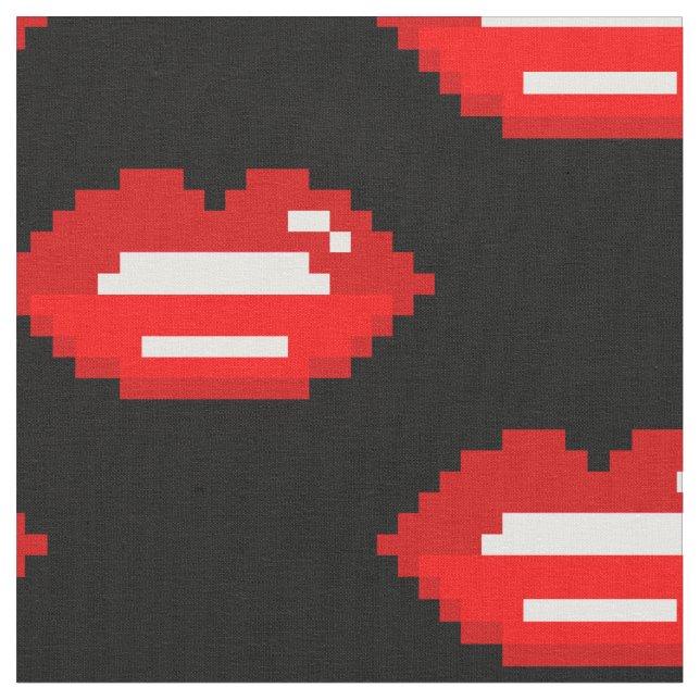 Red pixel lips pattern design DIY textile fabric (Close Up)