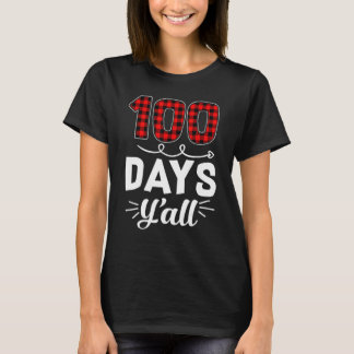 Red Plaid 100 Days Y'all  100th Day Of School T-Shirt