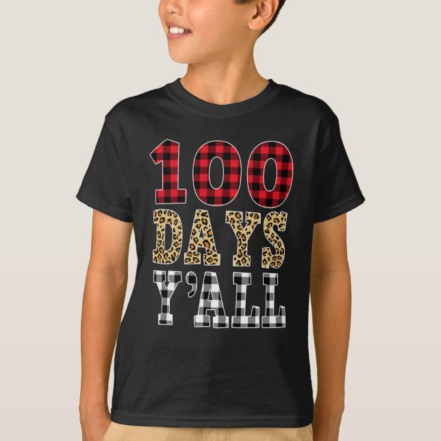 Red Plaid 100 Days Y'all Funny 100th Day Of School T-Shirt (Front)