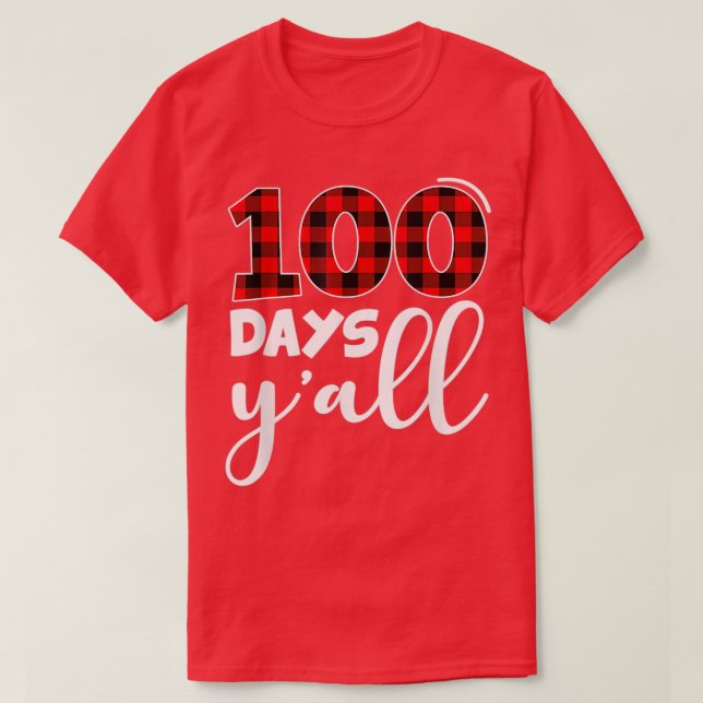 Red Plaid 100 Days Yx27all Funny 100th Day Of Scho T-Shirt (Design Front)