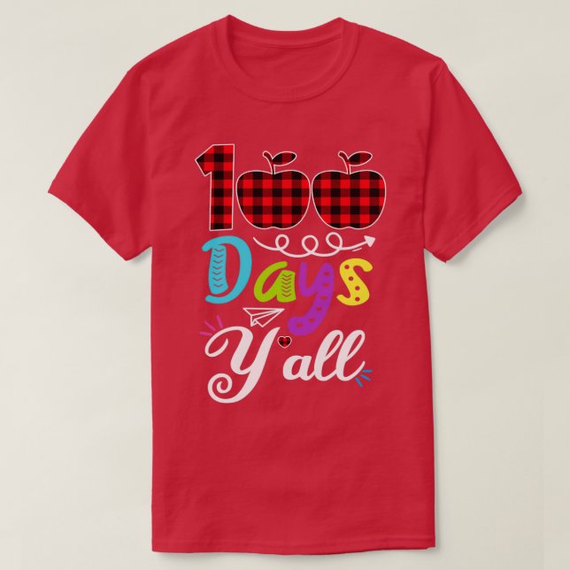 Red Plaid 100 Days Yx27all Funny 100th Day Of Scho T-Shirt (Design Front)