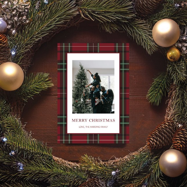 Red Plaid 1 Photo Christmas Card (Creator Uploaded)