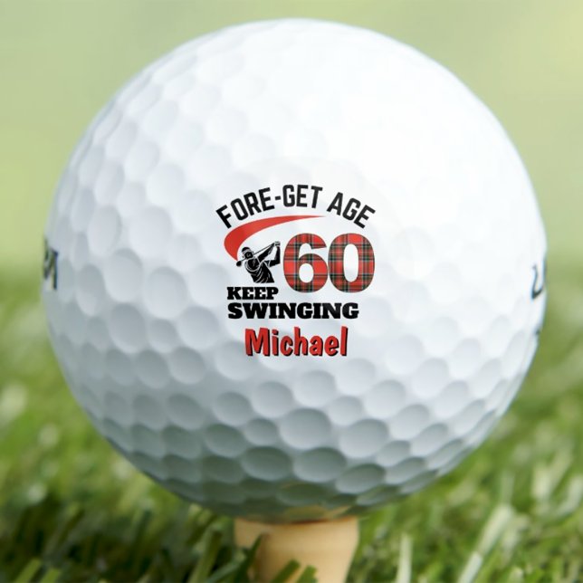 Red Plaid 60th Birthday Party FORE-Get Age 60 Golf Balls (Creator Uploaded)