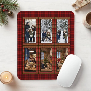 Red Plaid 6 Vertical Photo Collage Personalised Mouse Mat
