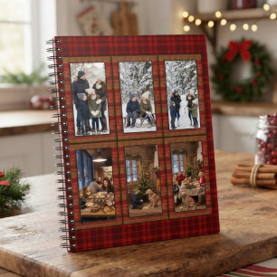 Red Plaid 6 Vertical Photo Collage Personalised Notebook