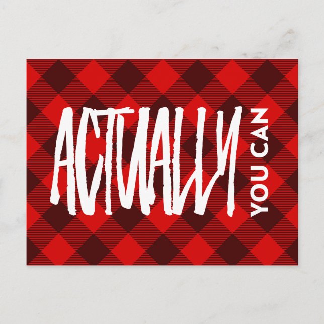 Red Plaid Actually You Can Encouraging Quote Postcard (Front)
