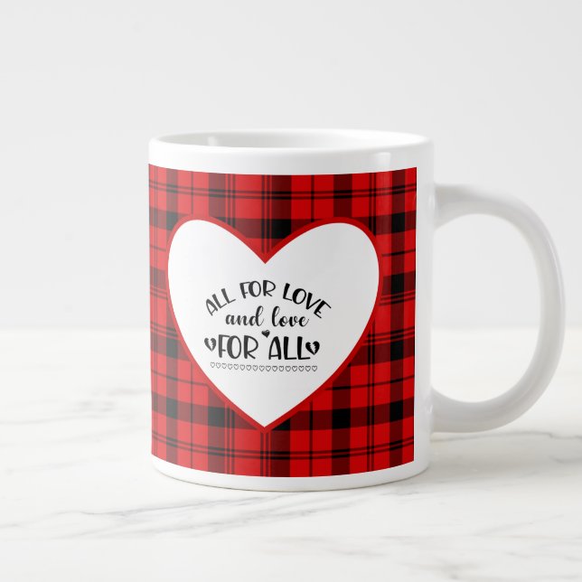 Red Plaid All For Love Large Coffee Mug (Right)
