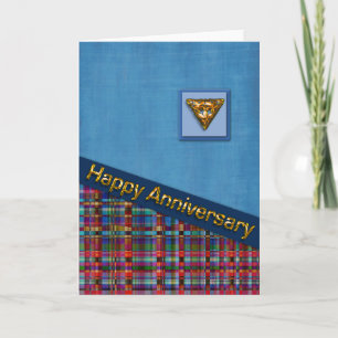 Red Plaid and Blue Fabric Anniversary Card