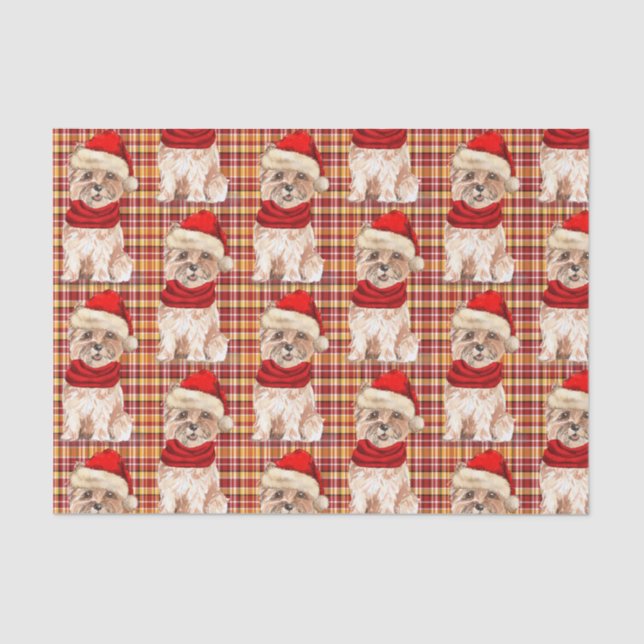 Red Plaid and Christmas Cairn Dog Lover Holiday Tissue Paper (Front)