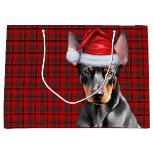 Red Plaid and Doberman Pinscher Dog Lover Holiday Large Gift Bag