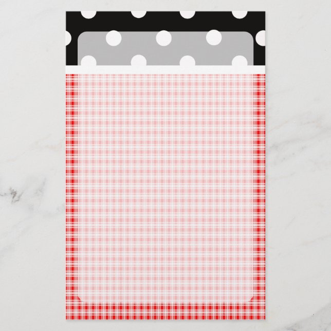 Red Plaid and Polka Dots Stationery (Front)