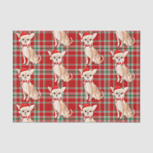 Red Plaid and Tan Chihuahua Christmas Tissue Paper