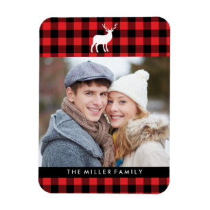 Red Plaid and White Stag   Holiday Magnet