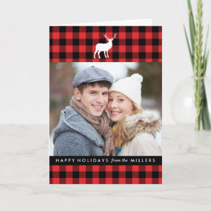 Red Plaid and White Stag   Holiday Photo Card