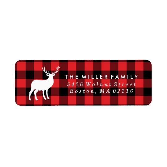 Red Plaid and White Stag | Holiday Return Address Label