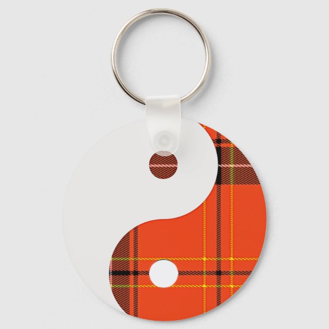 Red Plaid and White Yin Yang Key Ring (Front)