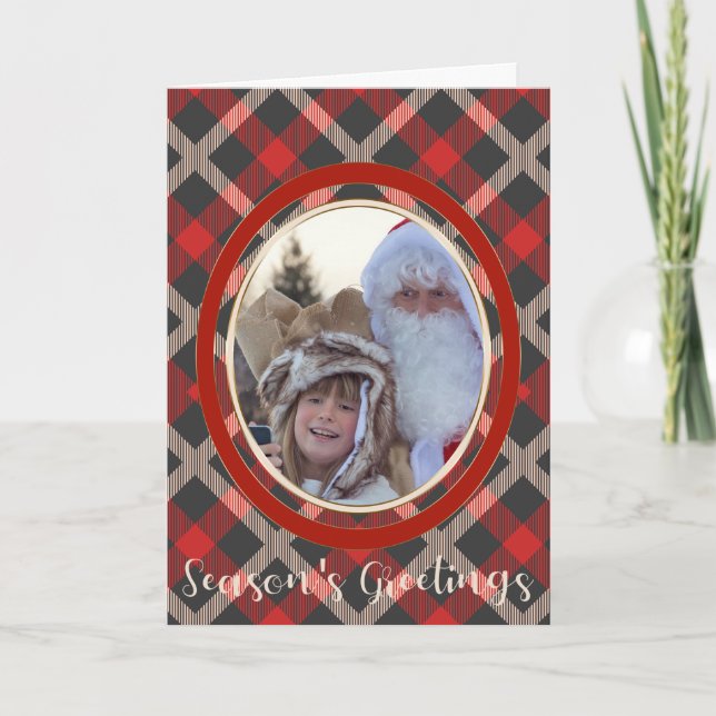 Red Plaid and Woodland YOUR PHOTO Card (Front)