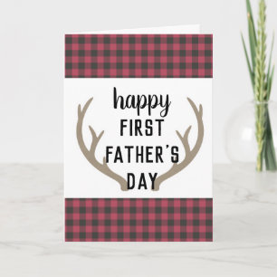 Red Plaid Antlers Rustic Happy First Father's Day Card