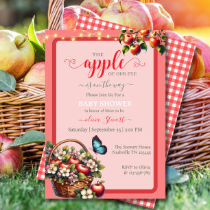 Red Plaid Apple of my eye baby shower invitations