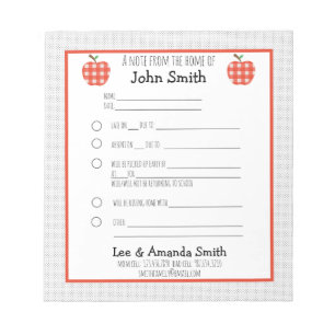Red Plaid Apple School Note Excuse