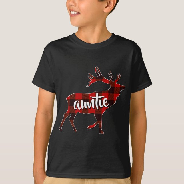 Red Plaid Auntie Buffalo Matching Family Reindeer  T-Shirt (Front)
