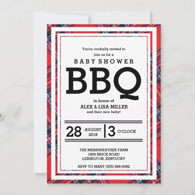 Red Plaid Baby Shower BBQ Party Invitation (Front)