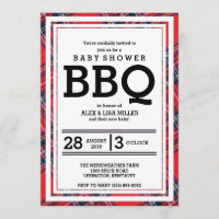 Red Plaid Baby Shower BBQ Party Invitation
