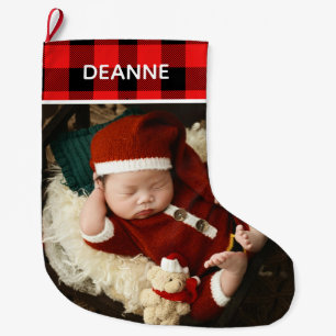 Red Plaid Baby's First Christmas 1 Photo  Large Christmas Stocking