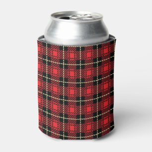 Red Plaid Background Can Cooler