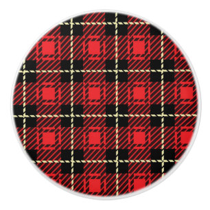 Red Plaid Background Ceramic Knob