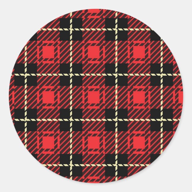 Red Plaid Background Classic Round Sticker (Front)