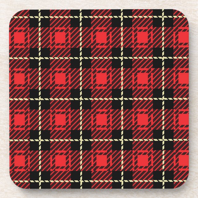 Red Plaid Background Coaster (Front)