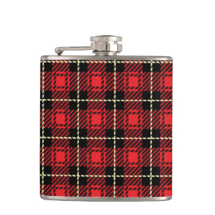 Red Plaid Background Hip Flask