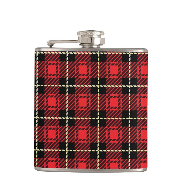 Red Plaid Background Hip Flask (Front)