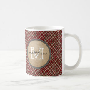 Red Plaid Background monogram Coffee Mug