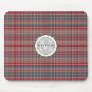 Red Plaid Background monogram Mouse Mat