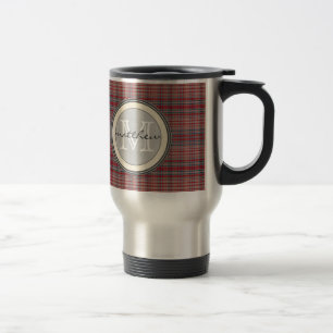Red Plaid Background monogram Travel Mug